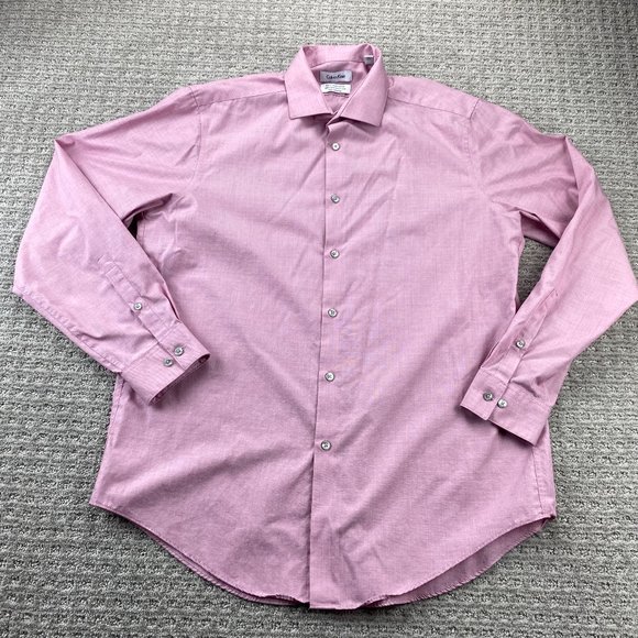 Calvin Klein Dress Shirt Men 16.5 34/35 Pink Slim Fit Non-Iron Formal Casual - Picture 1 of 10